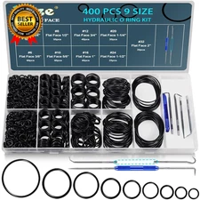 400 Pcs Hydraulic O-Ring Flat Face Fittings 9 Size Buna-N 70A O Rings Seal Kit