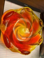 Fenton  Amber / Orange / Yellow Ashtray Trinket flower shape dish.
