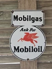 1940'S VINTAGE MOBILGAS,MOBILOIL PORCELAIN GAS STATION SIGN 16 X 11.5