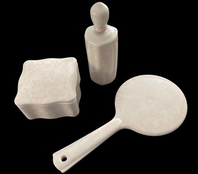 Vtg Crowning Touch Vanity Set Porcelain Powder Perfume Mirror Pink Floral