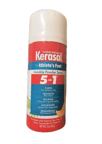 Spray en polvo invisible para pies de atleta Kerasal 5 en 1, spray para pies de atleta, 2 oz