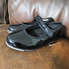 Revolution Black Mary Jane Tap Dance Shoes w/ Toe  Heel Tap Plates Size 1 Kids