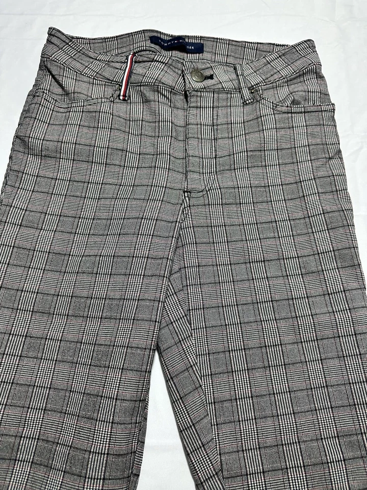 Pantalones ajustados Tommy Hilfiger grises negros a cuadros pierna recta para mujer talla 4 Foto 4 de 4