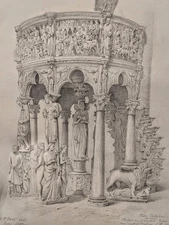 Exceptional Drawing Pisa Cathedral Antique