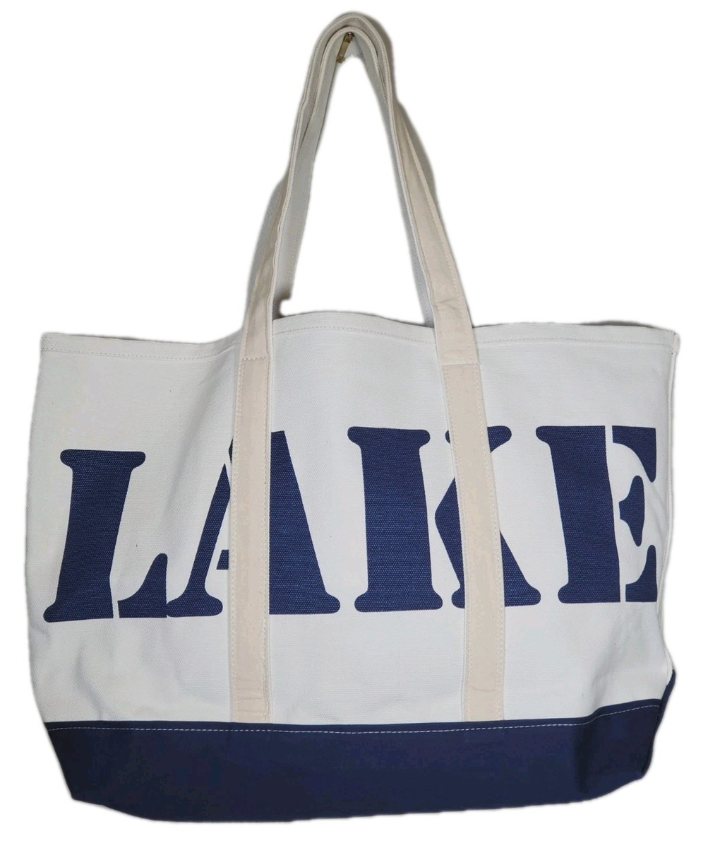 Crab & Cleek Lake Tote Cotton Canvas Boat Bag Large Navy Blue White Zip Pocket View 3
