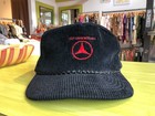 80s Vintage Mercedes Benz Corduroy Hat Zip Back Black Red SnapBack Cars Marlboro