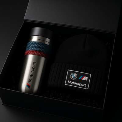 BMW M Motorsport Geschenkset Geschenkbox Thermobecher M Beanie Mütze Kappe