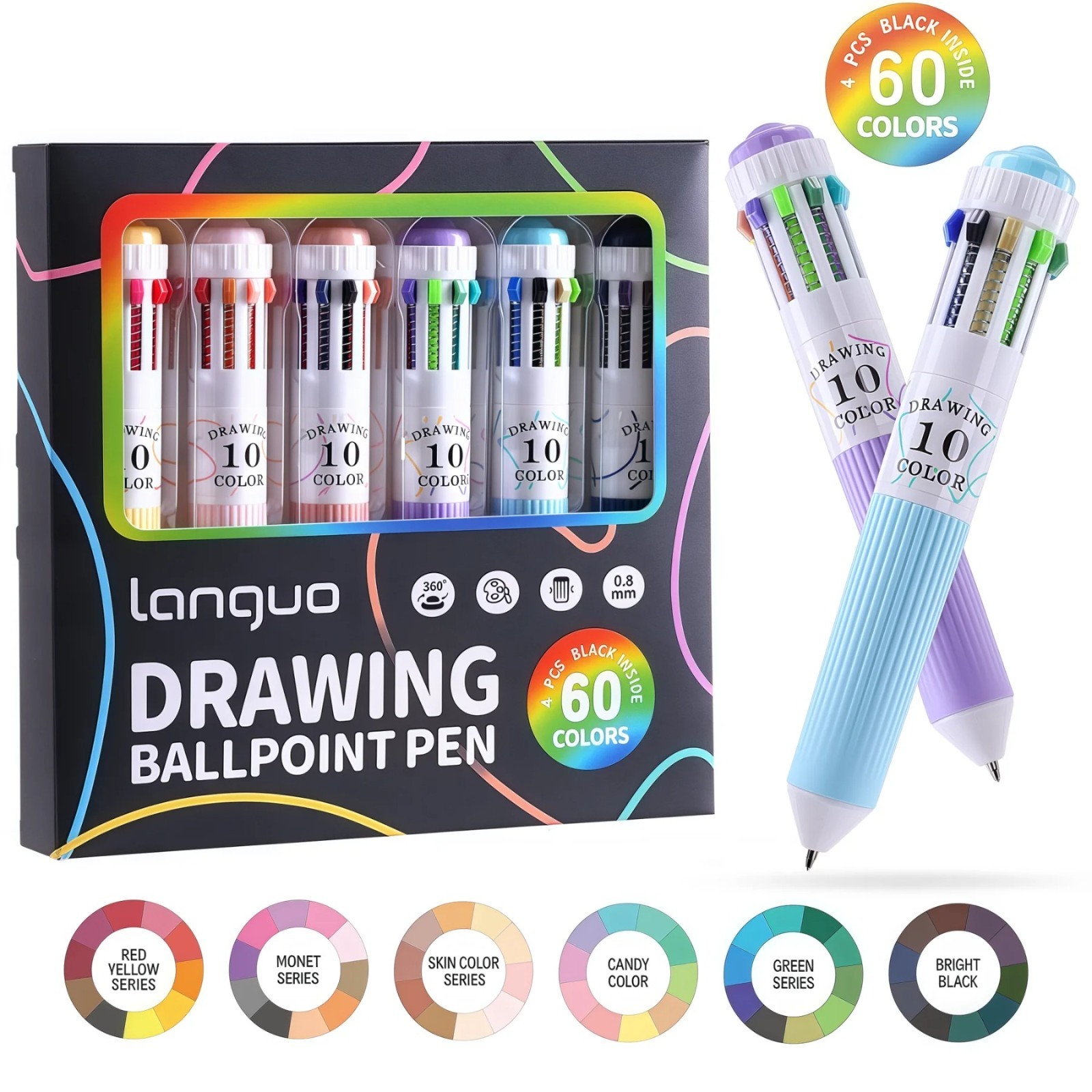 6PK 10 in 1 Multicoloured Ballpoint Pens Retractable Fine Point Drawing Writing