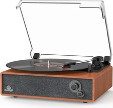 Vintage Bluetooth Record Player Turntable 3-Speed Auto Stop RCA Walnut
