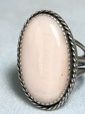 Handcrafted Natural Pink Opal Ring, Sterling, Size 8