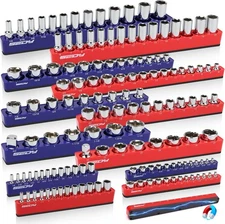12-Piece 1/4" 3/8" 1/2"-Drive SAE & Metric Magnetic Socket Organizer Set (Holds 