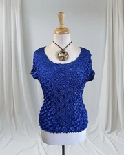 Royal Blue Textured Popcorn Top Y2K Festival Boho Hippie Indie Summer Stretchy M