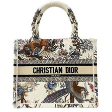 Auth DIOR/ChristianDior Book tote small bag - Cream Black Multi Jacquard