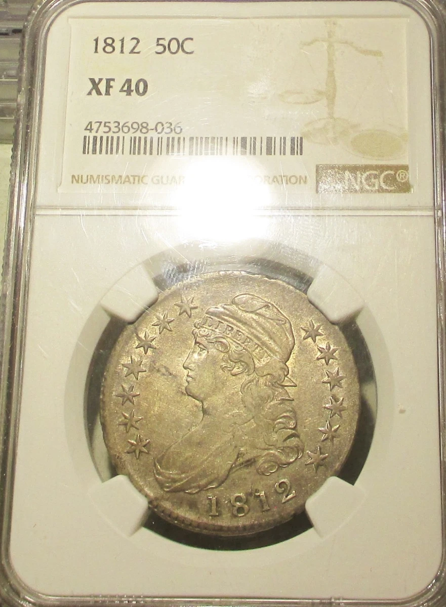 1812 Year Grade XF 40 US Early Half Dollar Coins (1794-1839) for