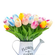 24PCS PU Artificial Tulips Fake Flowers for Wedding Bouquets Real Touch Latex...