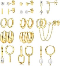 13 Pairs Small Gold Hoop Earrings Set for Women 14K Gold Plated Lightweight Hugg