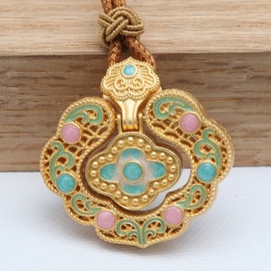 Authentic Pure S999 Silver Yellow Gold Plated Men Women LuckyRuyi Lock-Shaped Pendant