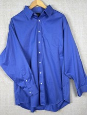 Jos A Bank Traveler Button Shirt Mens 17 1/2-34 Traditional Fit Blue Long Sleeve