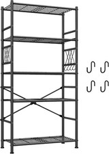 5-Tier Storage Shelves with Hooks Metal Shelving Units Shelf Organizer