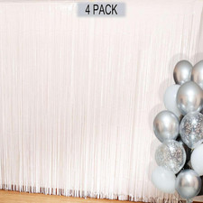 White Fringe Backdrop Curtains for Parties - 4 Pack of 3.2X8.2Ft White Streamers
