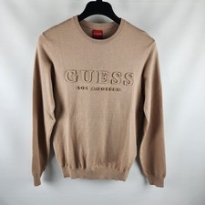 Guess Sweater Mens Medium Tan Stero Emboss Pullover NWT