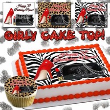Purse Edible Cake topper birthday cheetah leopard skin Shoe print sugar paper