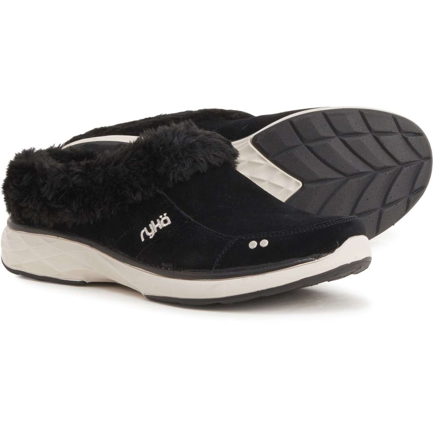 Легкие уютные слипоны-сабо Ryka Womens размера 6 W из черной замши с подкладкой из искусственного меха