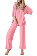 Lounge Sets for Women Short Sleeve Tops and Long Pants Soft Comfy Pajamas Set...