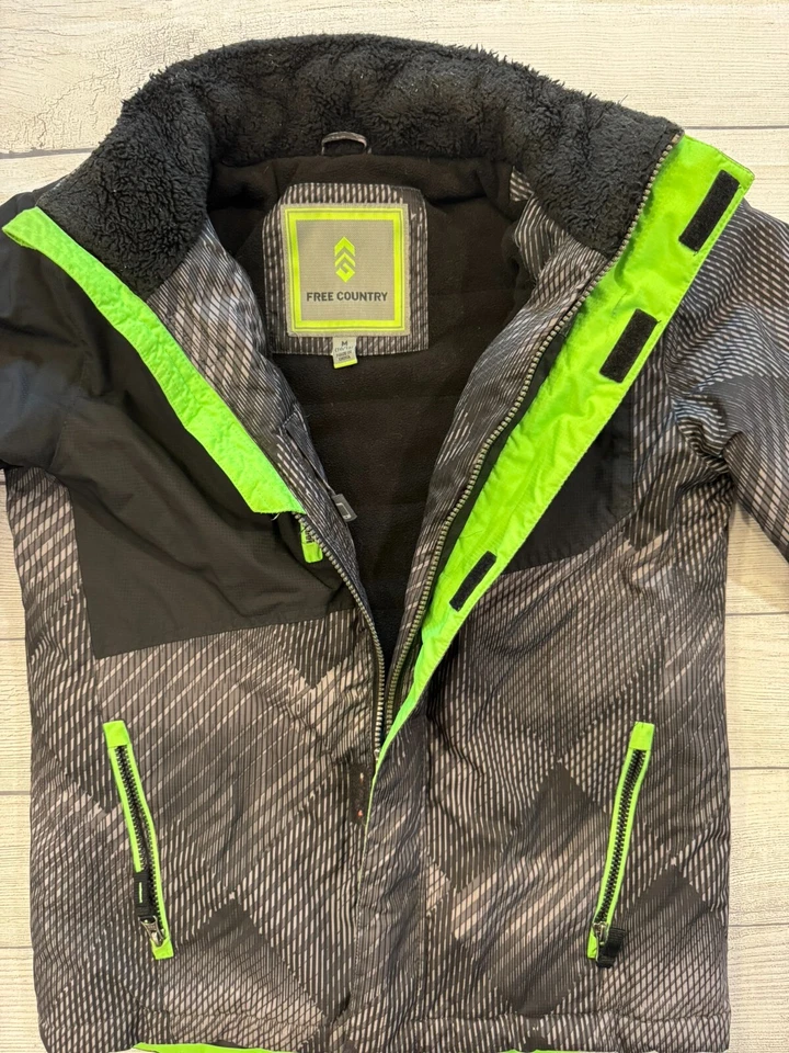 Free Country Coat Youth Kids Boys M 10-12 Black/Neon Fleece Lined Winter Jacket - Image 3 of 4