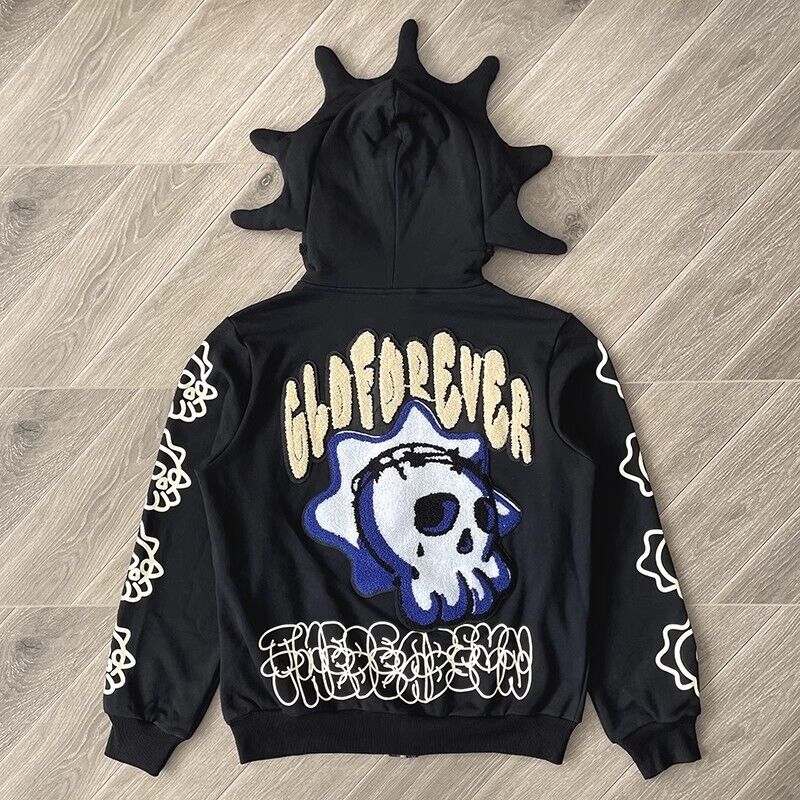 Glo Style Gang The Glory Full Zip Hoodie Black cartoon print Glo Style Gang The Glory Full Zip Hoodie Black cartoon print