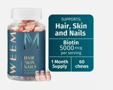 WEEM Hair Skin Nails Gummies Vegan Biotin Vitamins Healthy Hair Support New