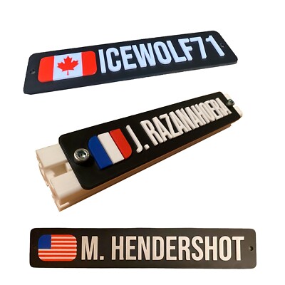 Sim racing custom sign name tag and flag for driving simulators rigs