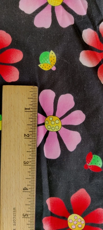 Vintage Flower Power Benartex Cherry Jubilee Cotton Quilt Fabric Floral Black - Image 3 of 4