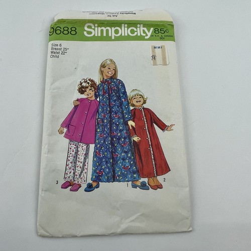 Simplicity 9688 Sewing Pattern Child Girl Size 6 Robe Pajamas Pants Vintage UC