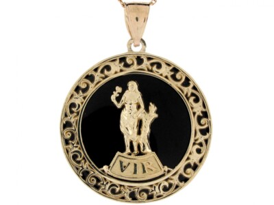10k oder 14k Gelbgold 4,1cm x 3,07cm Jungfrau Sternzeichen astrologischer Onyx Anhänger