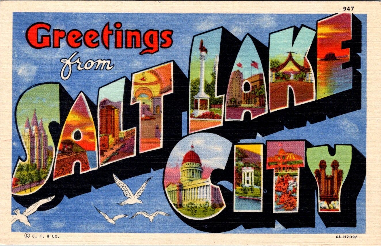 Post Card Greetings From Salt lake City Utah Large Letter Linen Card