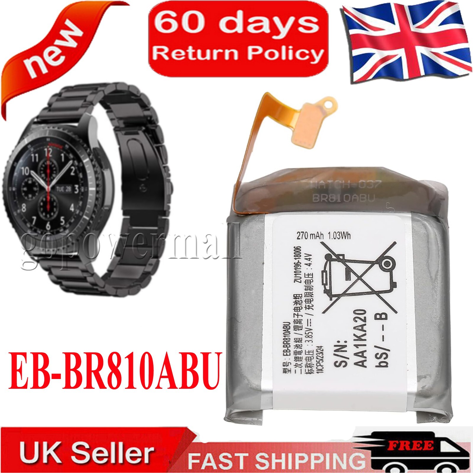 BR810ABU 1ICP5/23/24 Battery for Samsung Galaxy S4 Watch 42mm R815 GH43-04857A