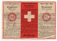 1915 Advertising Bottle Label for Natural Bitter Water Birmenstorf Switzerland
