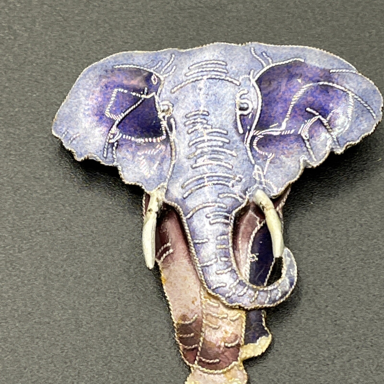 STUDIO ART Vintage ELEPHANT BROOCH Pin Purples Enamel… Gem