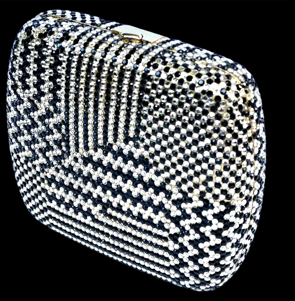 Bolso de Noche Judith Leiber Acolchado Cristal Minaudière Rectángulo Negro Blanco Foto 2 de 4