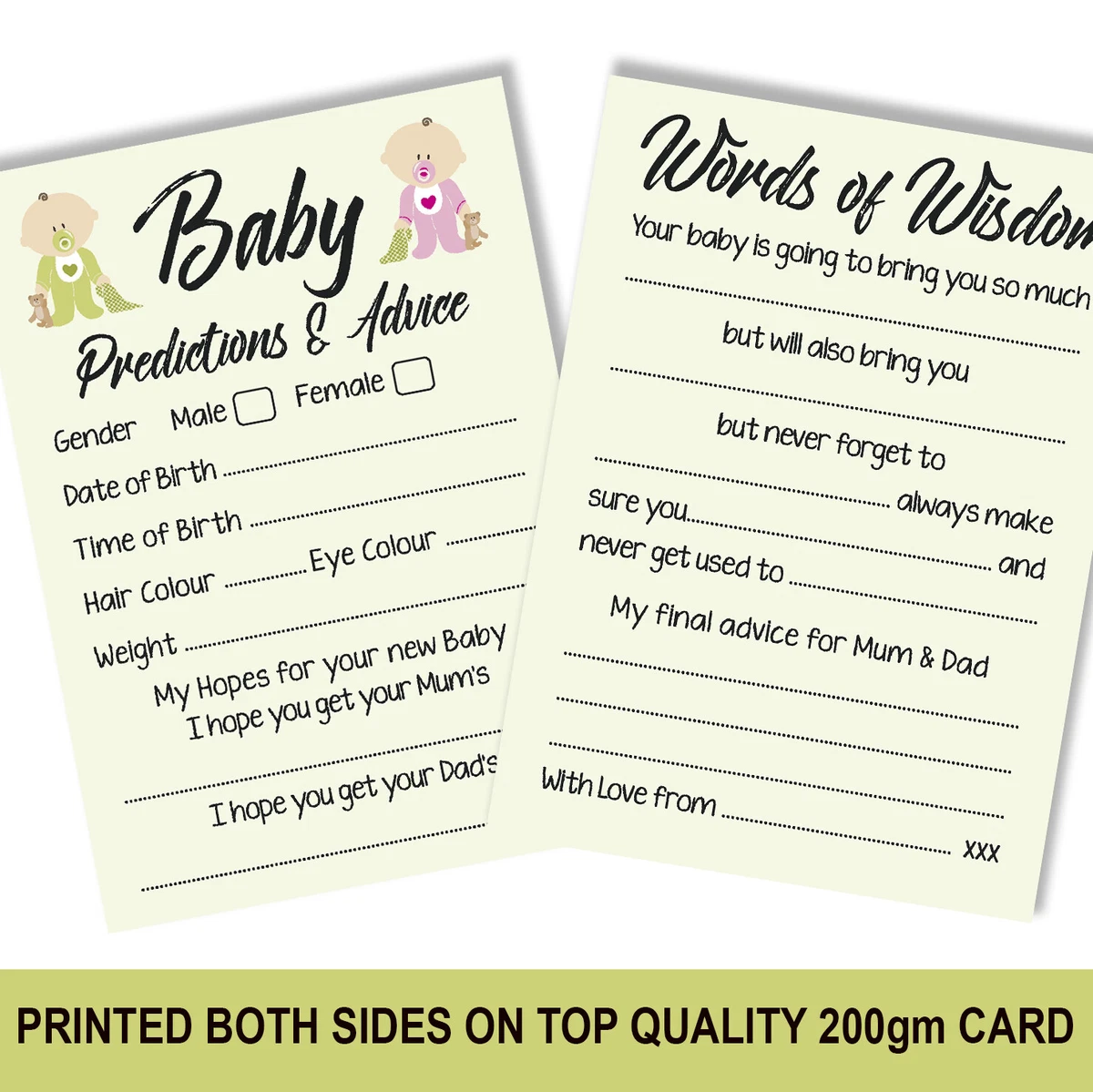 Baby Shower Party Games Prediction Advice Cards for Boy / Girl TOP QUALITY  1216a | eBay