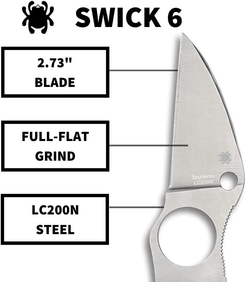 Spyderco Swick 6 Small 2.73" Fixed Plain Edge LC200N Pocket Knife FB14P6 - Image 3 of 4