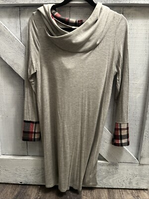 Mon Ami Gray Pullover Tunic Plaid Cowl Neck Size Large