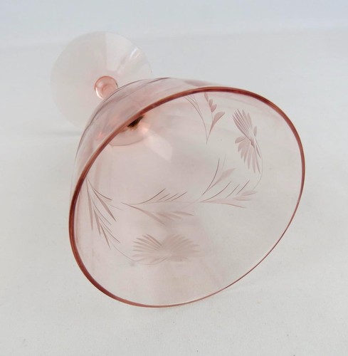 Depression Etched Pink Wine Glasses Set of 3, Etched Flowers (8 oz capacity) - Picture 7 of 11