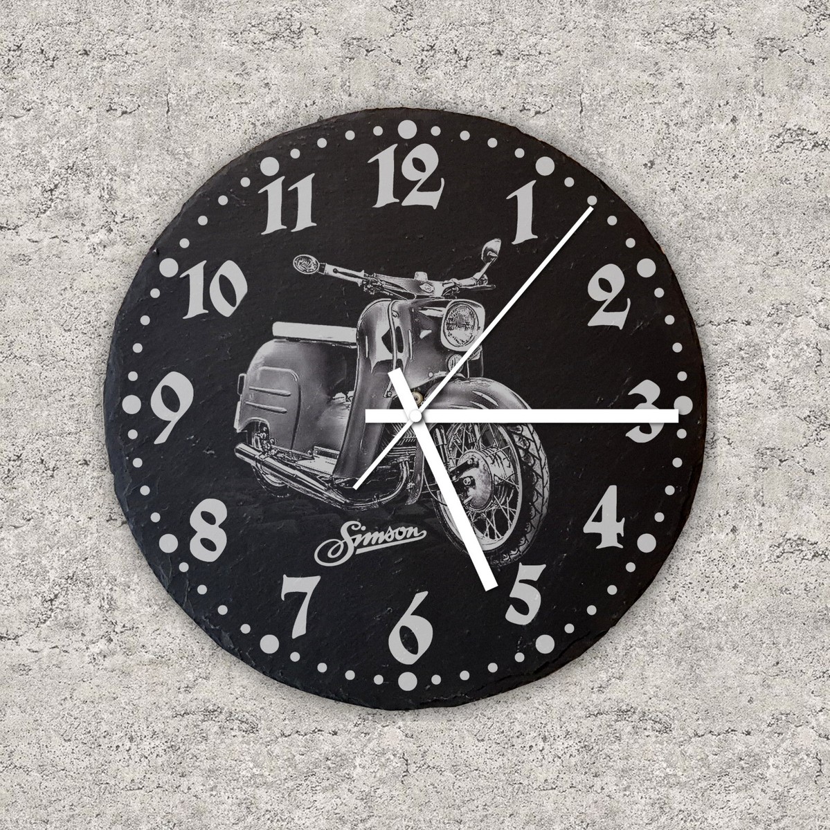 Uhr/ Wanduhr/Hängeuhr aus Schiefer Simson Schwalbe