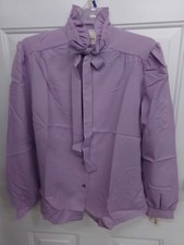 True Vintage Womens Size 12 Purple Ruffled Neck Shirt Blouse Montgomery Ward NWT