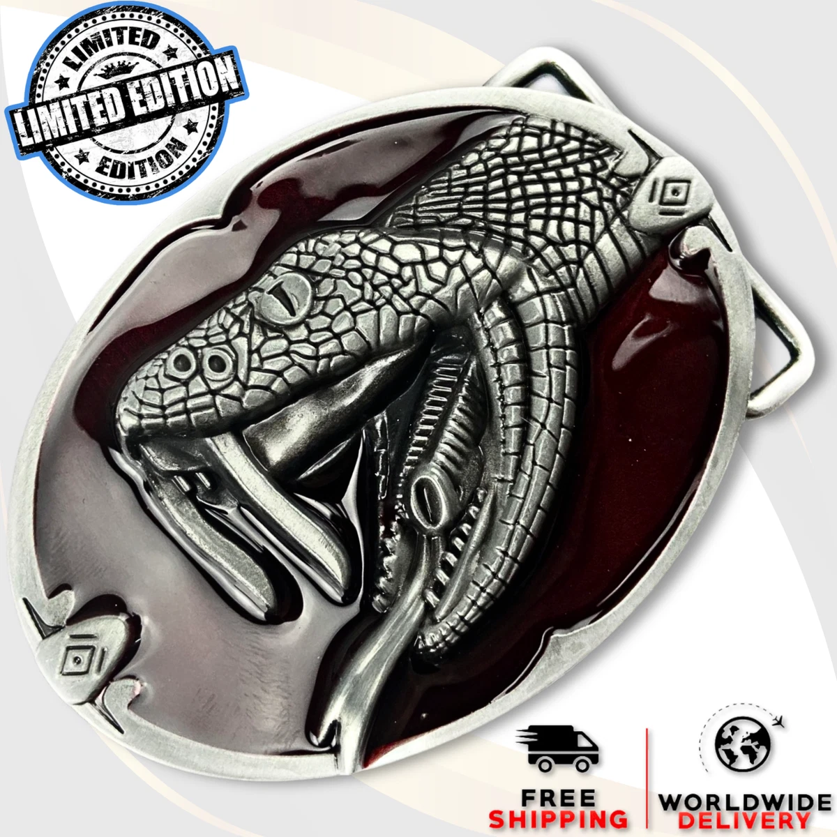Metal Zinc Alloy Belt Buckle Western Cowboy Snake Head Red Casual Fashion Style