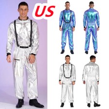 Men's Astronaut Costume Shiny Metallic Space Suits Mock Neck Zipper Jumpsuits
