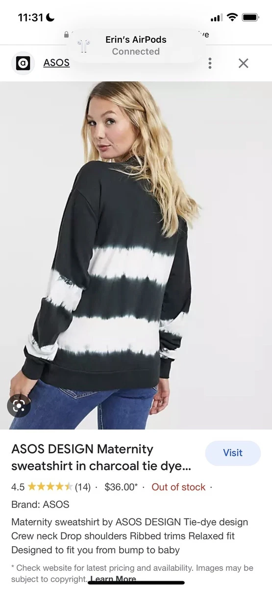 ASOS Design Maternity Size 8 Tie Dye Sweatshirt Black White Long
