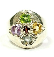 Sterling Silver Peridot Citrine Amethyst Blue Topaz Garnet Ring Size 7